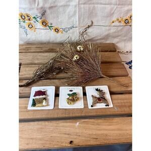 Vintage Image Christmas Brooch~Gold Tone with Colored Enamel~3 Brooches